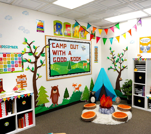 Forest themed classroom with decor