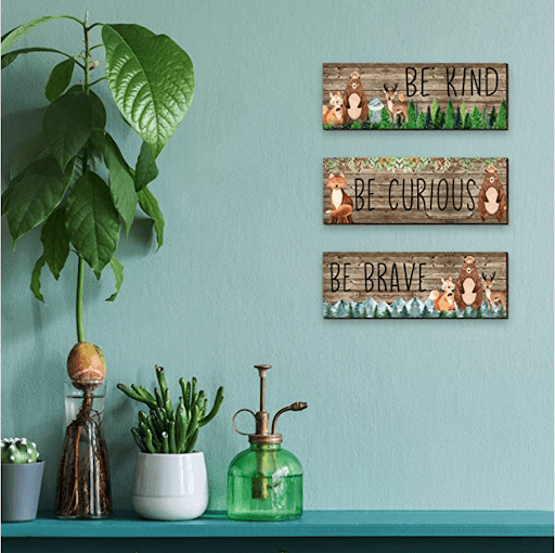 Wall with green-themed decor