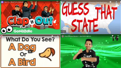 Collage of screenshots of videos for Fourth Grade Brain Breaks