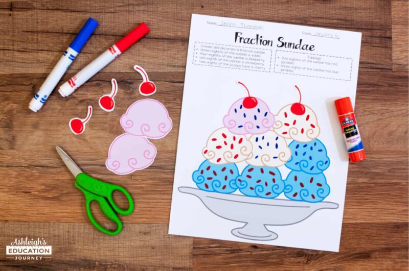 How to build a fraction sundae worksheet (Fraction games) 