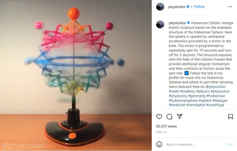 Tangkapan layar video Instagram Physics is Fun yang menampilkan mainan Hoberman Orbiter (Video Sains Gratis)