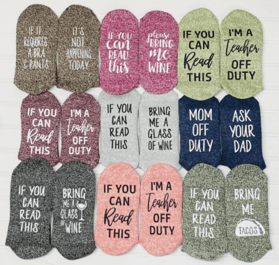 Funny socks with sayings- coworker gift ideas
