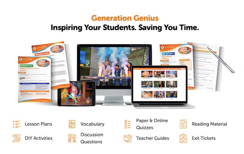 Collage of Generation Genius videos and activities