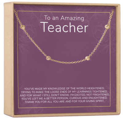 Gold chain teacher bracelet gift with box and note