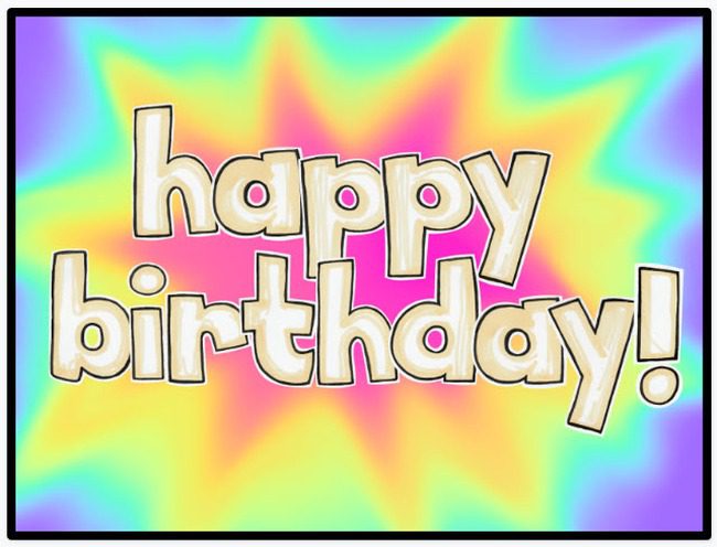 Text reading Happy Birthday on a colorful explosion background