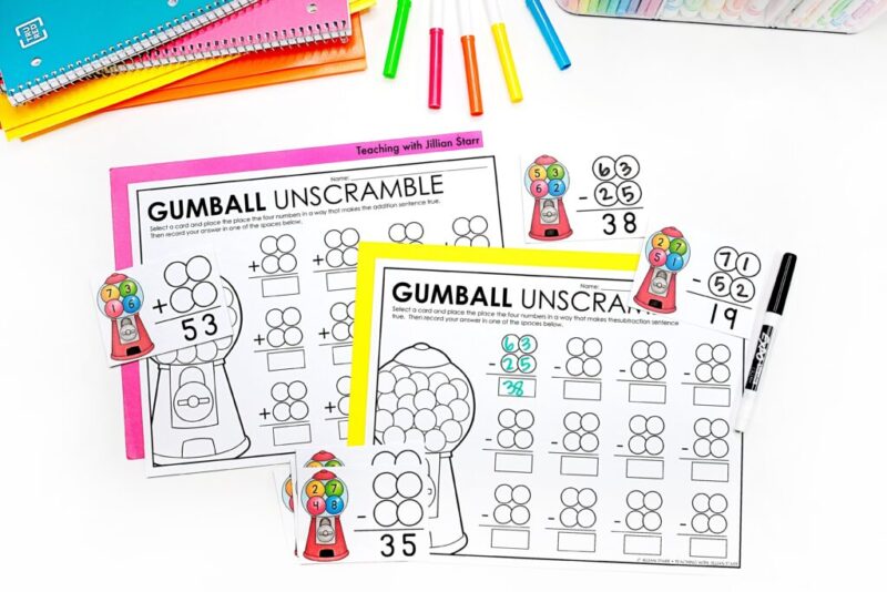 gumball unscramble math worksheet