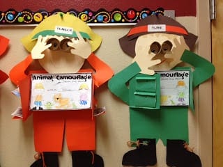 Classroom DIY bulletin board happy campers with binoculars