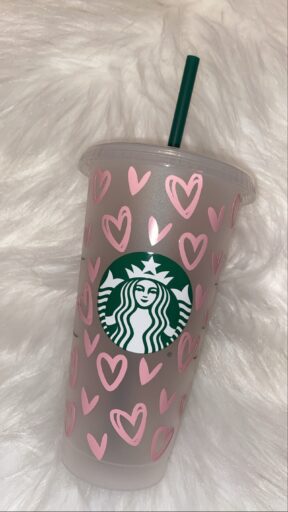 Personalized Starbucks Cup with hearts