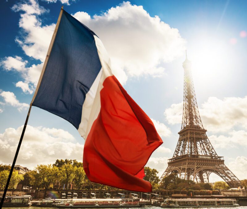 Eiffel tower and French flag for Bastille Day, as an example of holidays around the world