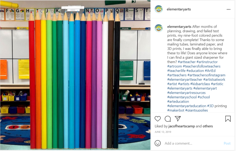Giant colored pencils made from pool noodles in the classroom