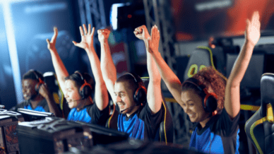 High school gamers cheering for win, as an example of how to start an esports club at school