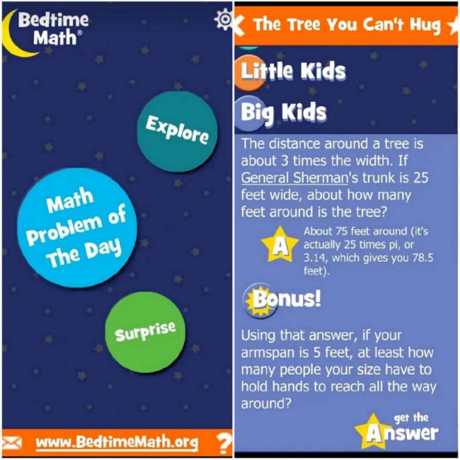 Screenshot from Bedtime Math iPad app