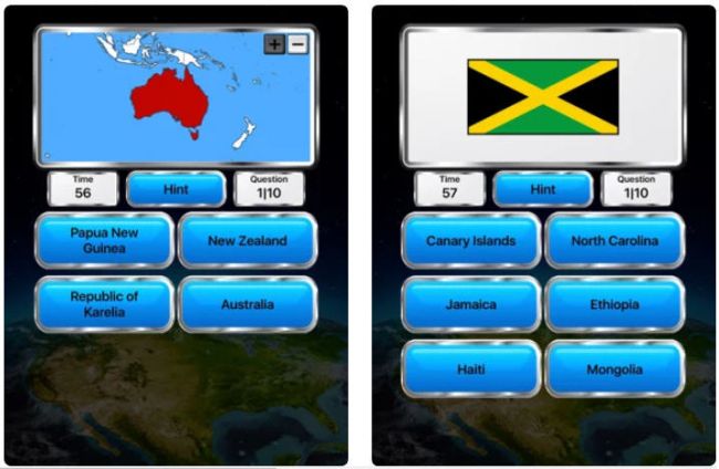 Screenshots from World Geography Quiz Game