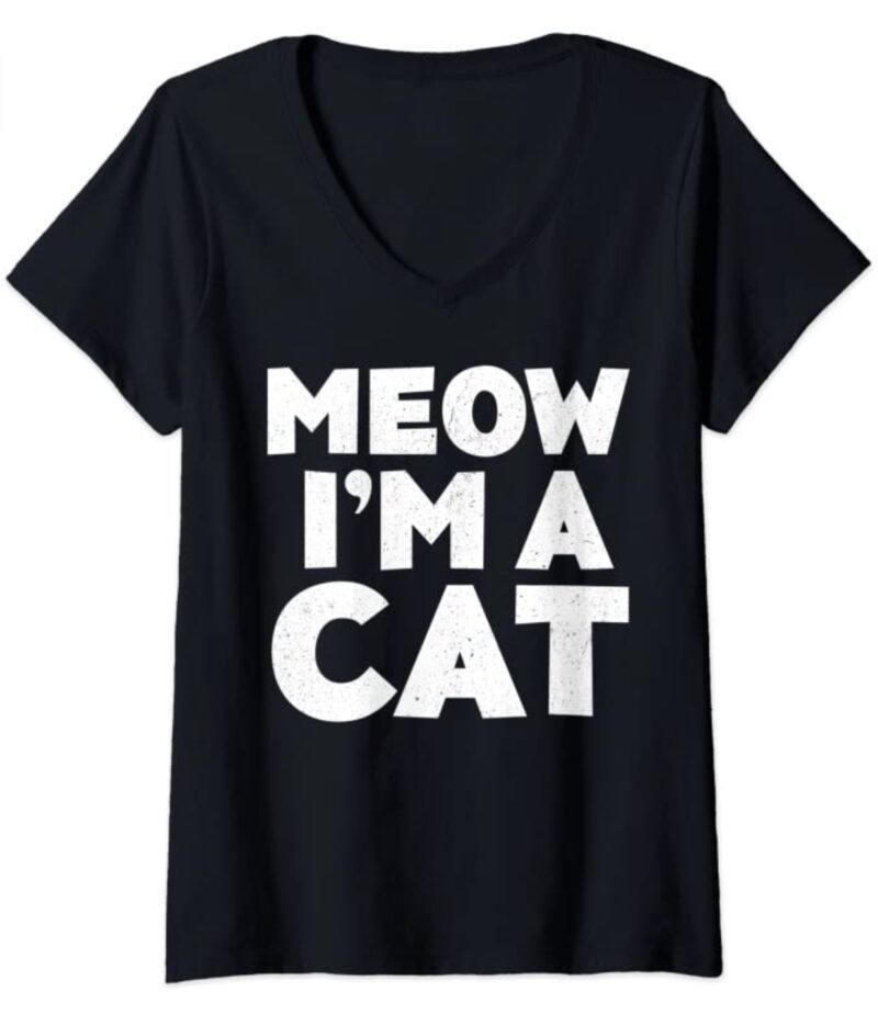 Black t-shirt with "Meow, I'm a Cat" written in white letters