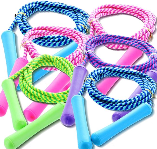 Colorful jump ropes with plastic handles