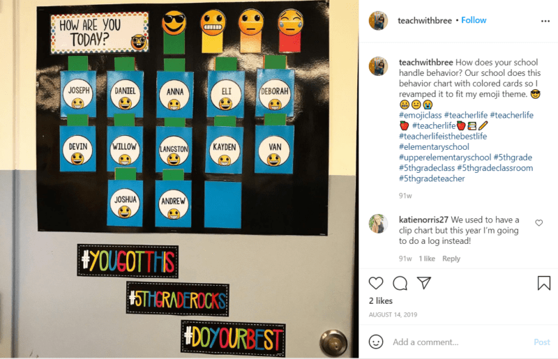 Still of inspiring fifth grade classroom ideas with behavior charts from Instagram