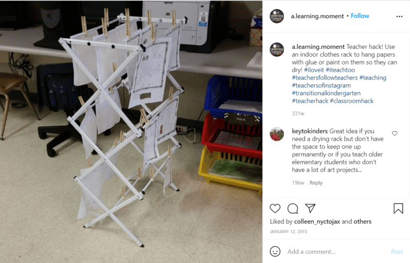 Still of classroom drying rack for student art