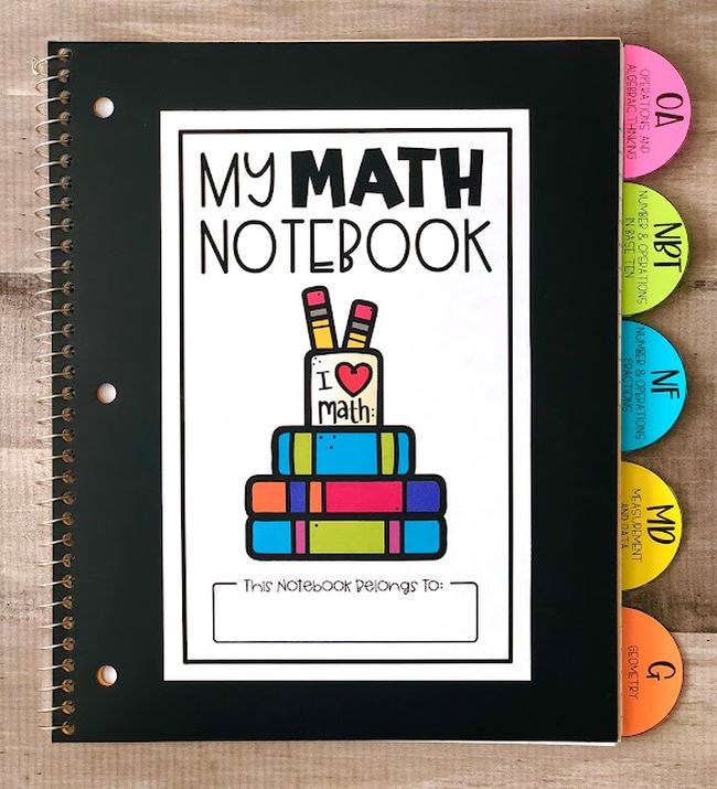 Cuaderno encuadernado en espiral con pestañas y tapa impresa Reading My Math Notebook