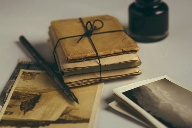 Stack of old letters and photographs