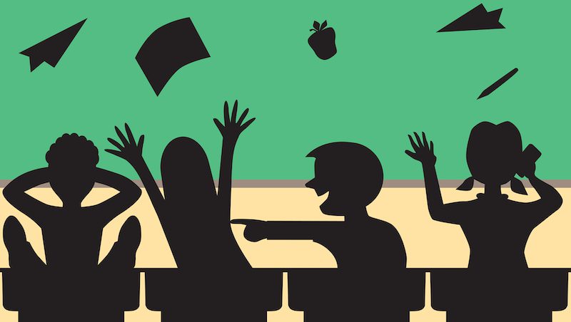 Silhouette of kids acting up in the classroom