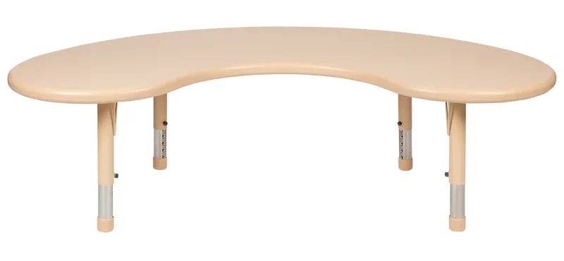 Example of best classroom tables: Kidney shaped activity table in natural finish
