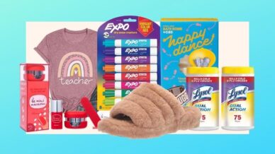 Collage of products from our list of kindergarten teacher gifts