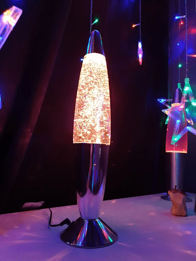 Lit-up lava lamp, as an example of sensory room ideas
