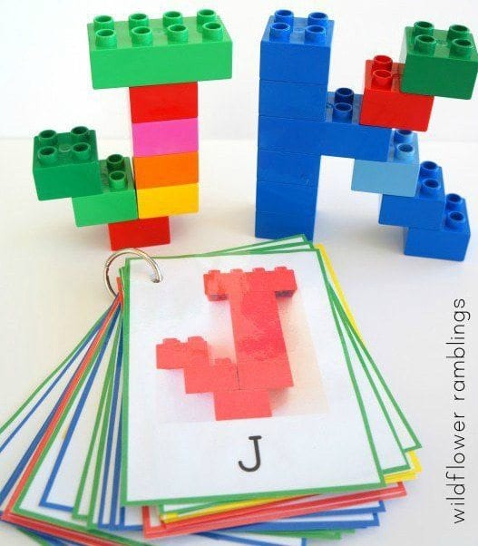 Using lego blocks to create letters on letter cards