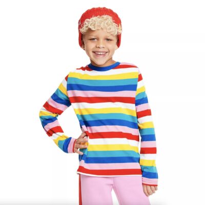 Little kid wearing long sleeved striped LEGO Collection x Target t-shirt