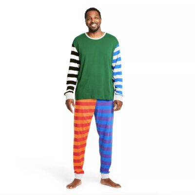 Man wearing LEGO Collection x Target striped pajama set