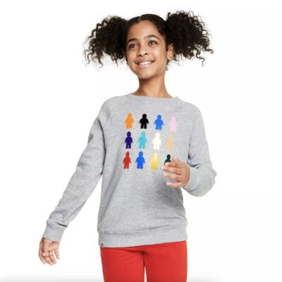 Young kid in LEGO Collection x Target minifigurine long sleeve shirt