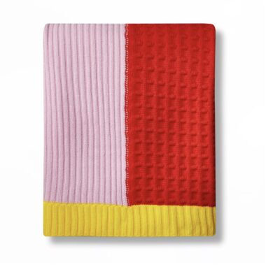 LEGO Collection x Target pink, red, and yellow knit throw blanket