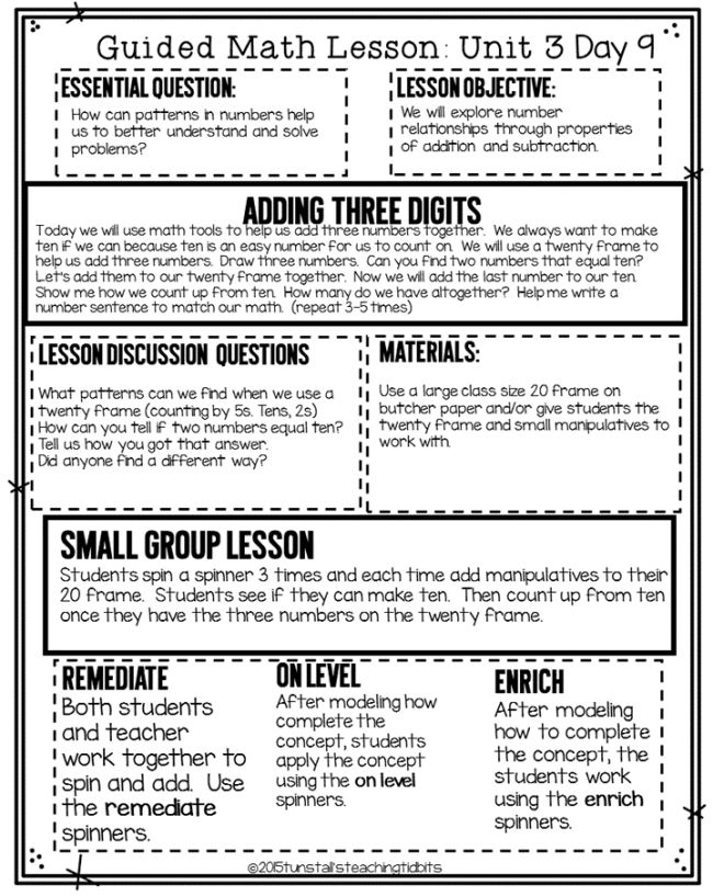 Detailed guided math lesson plan example on adding three-digit numbers