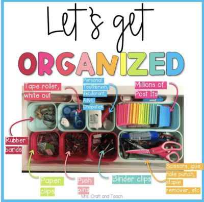 teacher drawer organization with cups