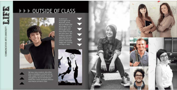 Scrapbook page featuring photos of teens enjoying interests outside of school