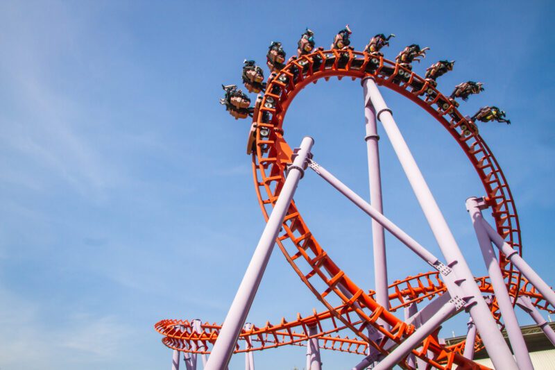 Rollercoaster against blue sky