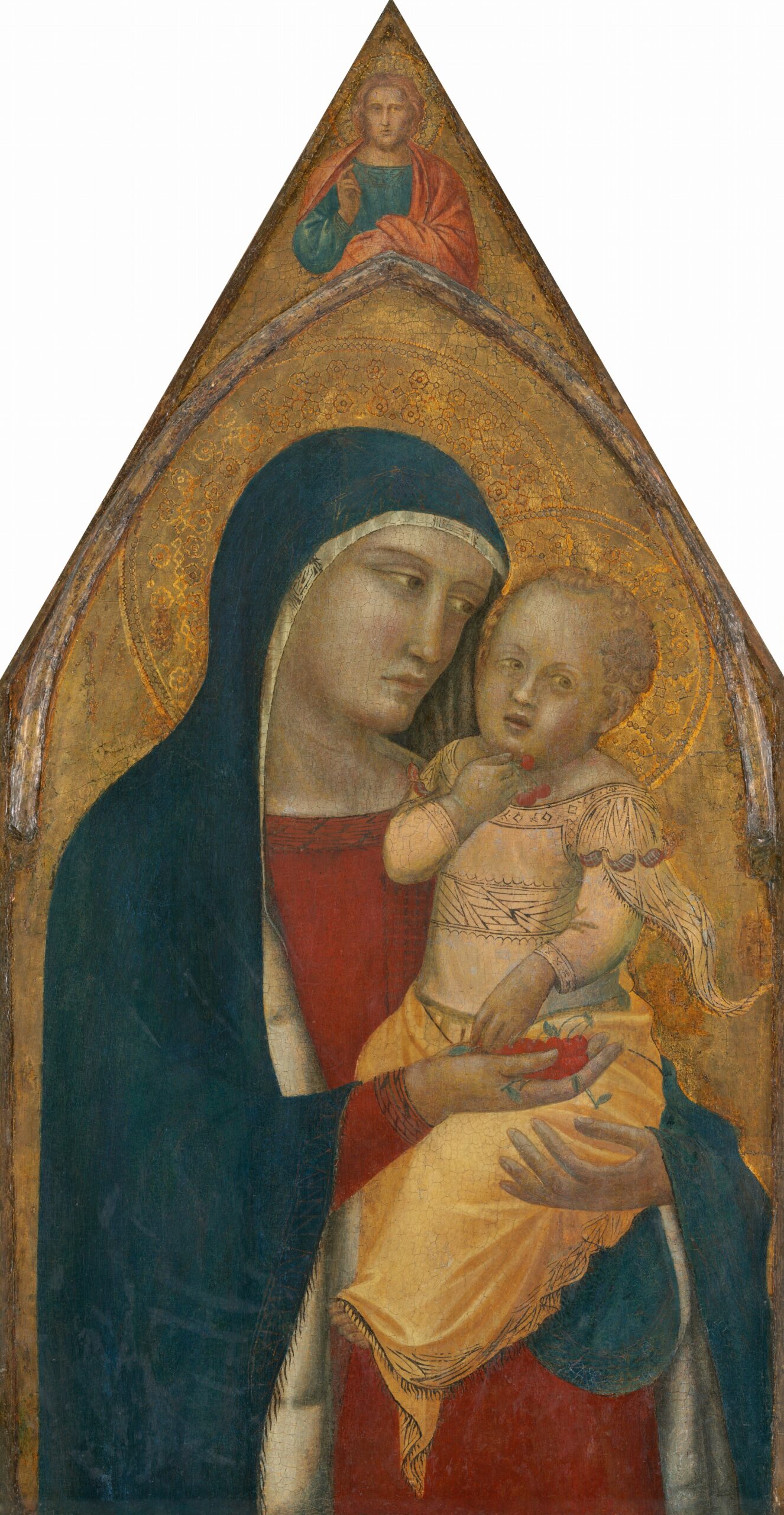 Madonna is seen holding a baby Jesus.
