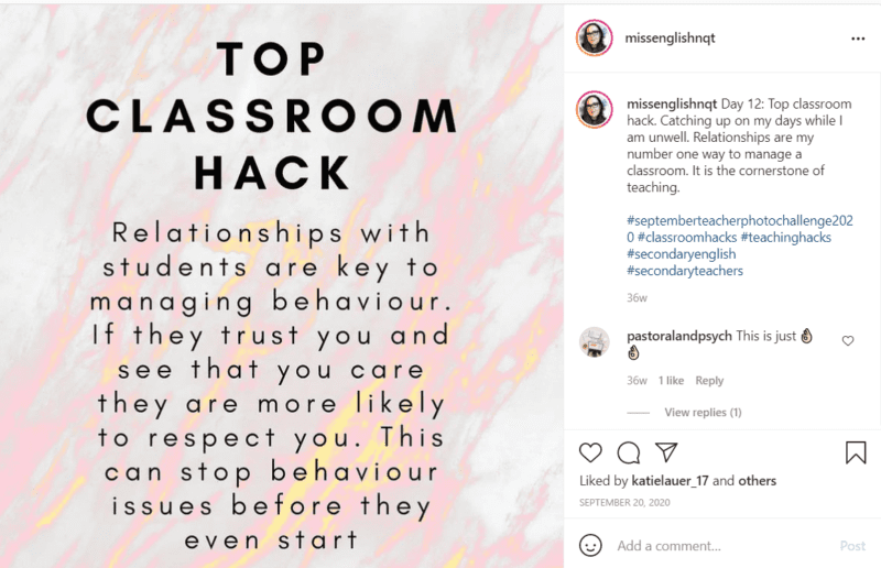 Teacher classroom hack encouraging others to build relationships with students