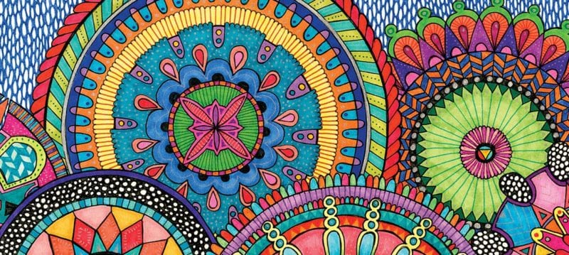 bright, colorful mandala drawings, as an example of indoor recess ideas