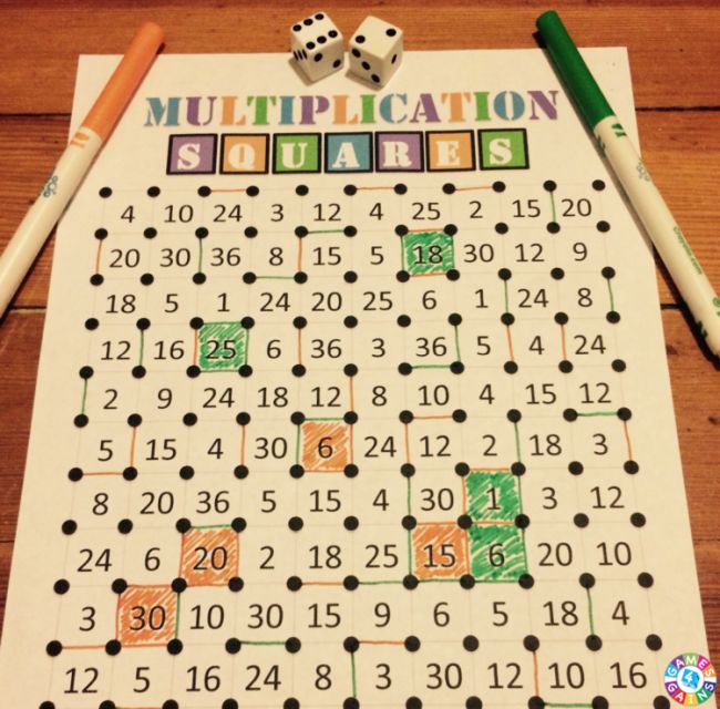 Printable Multiplication Squares game for math facts practice