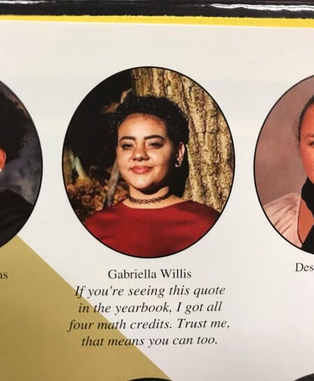 Yearbook page with a girl's photo and her senior quote.