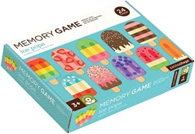 Box for Petit Collage Ice Pops Memory Game showing popsicles of various patterns and colors for children to match