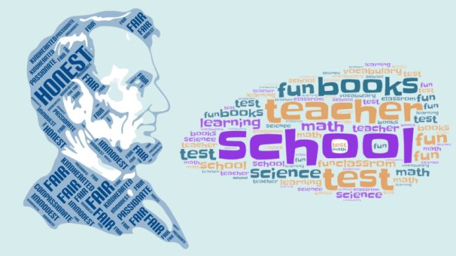 Two word clouds, one in the shape of Abraham Lincoln