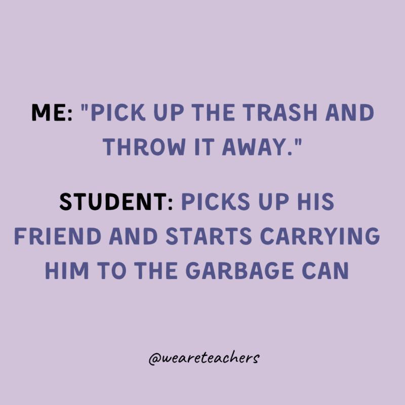 Middle schoolers throwing away their trash