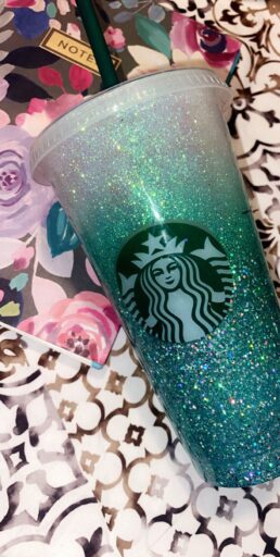 Starbucks Cold Cup with mint green glitter 