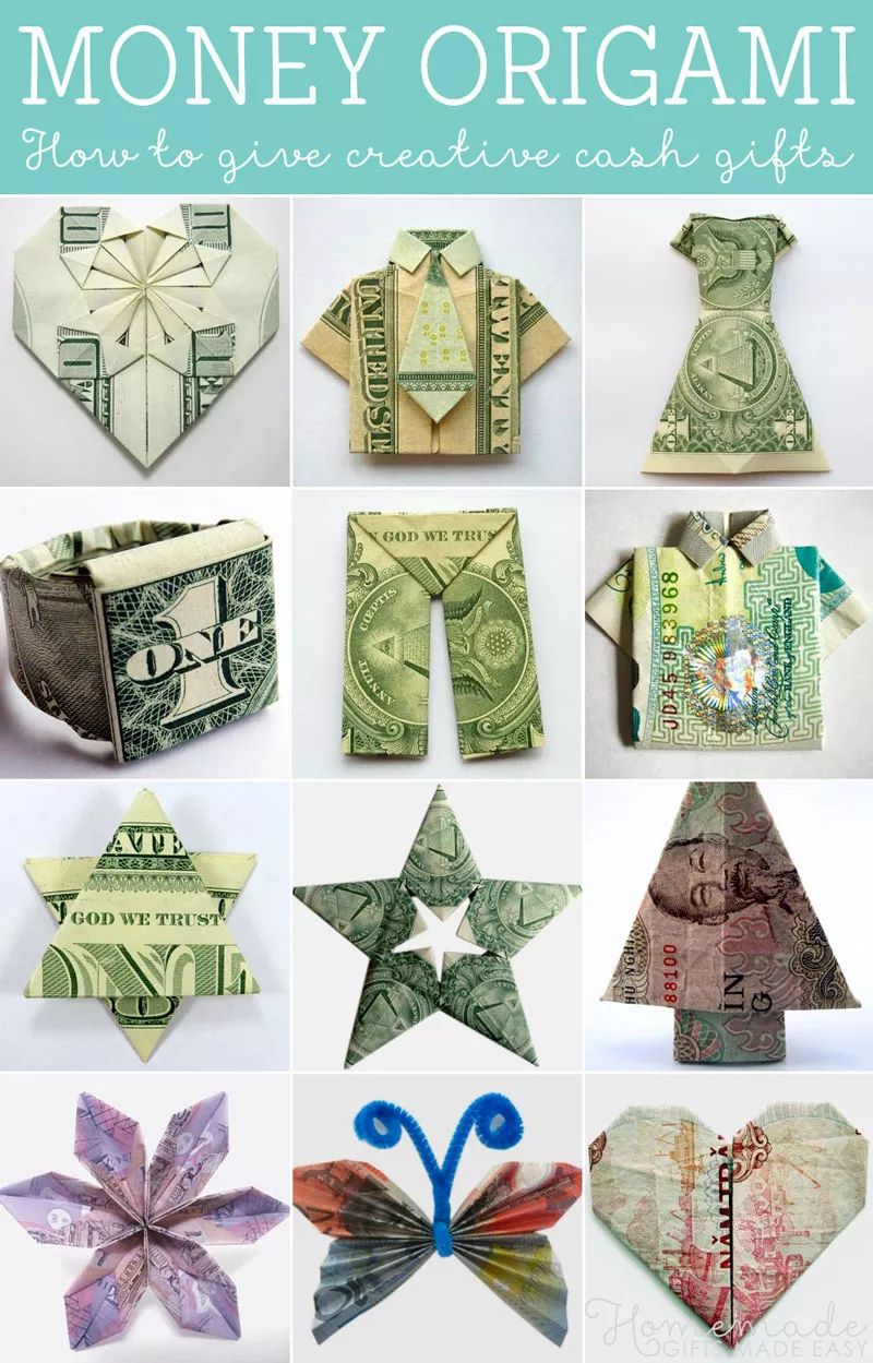 Money origami examples from Homemade Gifts Made Easy