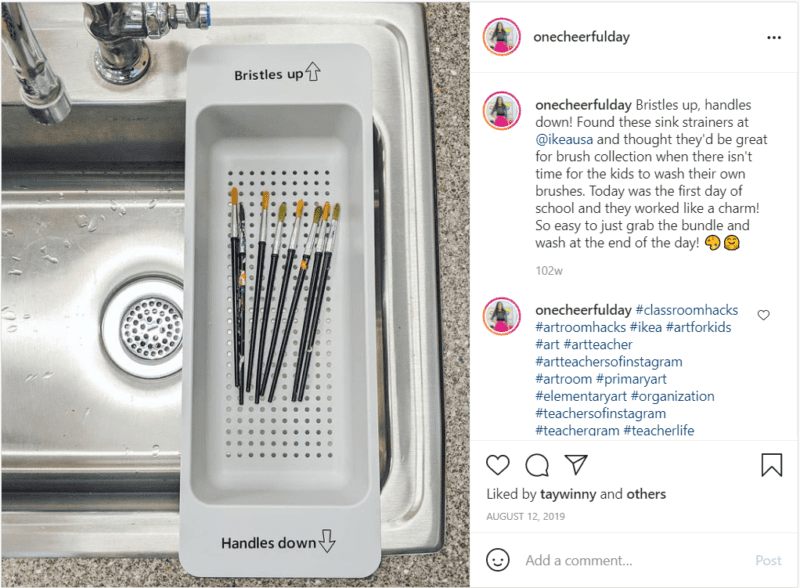 Sink strainer in art class used for cleaning paint brushes