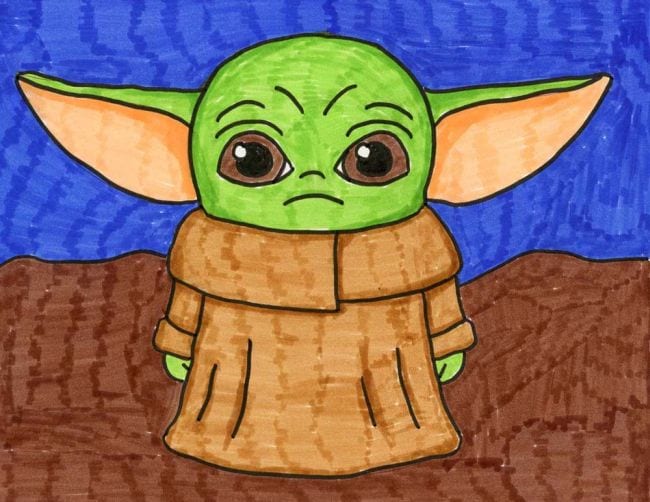 Simple marker drawing of Baby Yoda aka Grogu (Morning Meeting Activities)