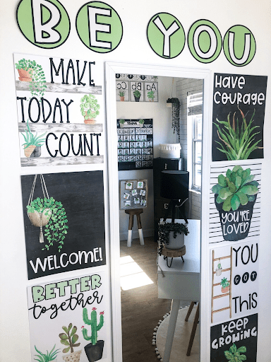 Decor that reads "Be you" with plant designs as an example of a nature themed classroom