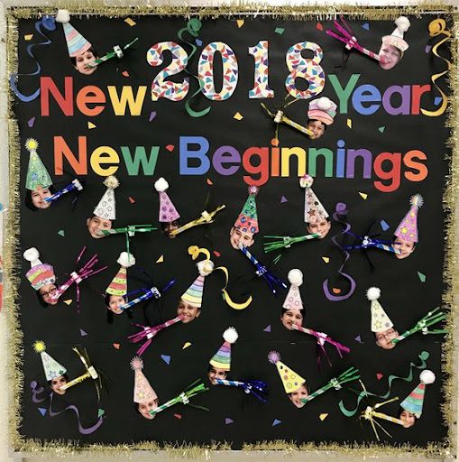 Bulletin board with wors "New 2018 year, new beginnings"